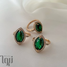 تصویر انگشتر نگین سبز زمردی ژوپینگ 