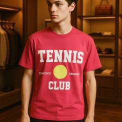 تصویر تیشرت طرح تنیس لاکچری بسیار جذاب صورتی با چاپ پفکی Very attractive pink luxury tennis design t-shirt with puffy print
