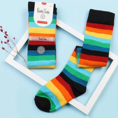 تصویر جوراب زیر زانو زنانه بوم طرح رنگین کمانی‎‎ - مدل1 Women's under the knee socks with rainbow design