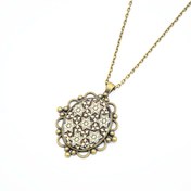 تصویر گردنبند خاتم کاری _خاتم مشکی سفید طلایی _ رکاب سایز 3 _ زرد قلم 