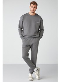 تصویر ست ورزشی خاکستری مردانه مارشال با پارچه نرم و گلدوزی شده برند grimelange Marshall Men's Soft Fabric Embroidered Gray Tracksuit