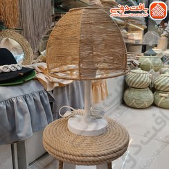 تصویر آباژور رومیزی رافیا کرم پایه فلزی کد 015113 