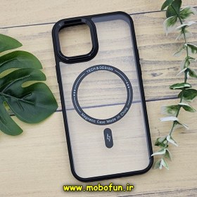 تصویر قاب گوشی iPhone 12 - iPhone 12 Pro آیفون اورجینال متال کیس Metal فلزی طرح پشت طلق شفاف مگ سیف دار دور سیلیکونی مشکی کد 811 