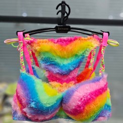 تصویر ست شورت وسوتین زنانه اسفنجی مدل پشمی رنگین کمانی 