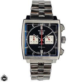 تصویر ساعت مچی مردانه تگ هویر موناکو سیلور صفحه مشکی بند استیل Tag Heuer Monaco Silver Black 