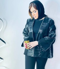 تصویر کت تلفیق چرم و فوتر کوبیده قد 80 