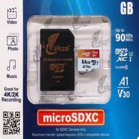 تصویر کارت حافظه microSDXC ویکومن مدل 600x plus کلاس 10 استاندارد UHS-I U3 A1 V30 سرعت 90MBs ظرفیت 64 گیگابایت به همراه آداپتور SD 