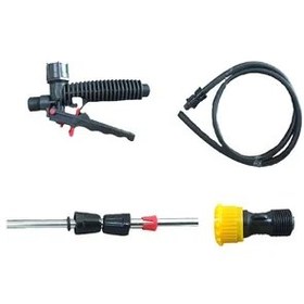 تصویر ست کامل سمپاش ۲۰ لیتری شامل شیلنگ درجه ۱ نازل ۴ سوراخ دسته سمپاش طرح اروپایی لوله استیل 