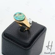 تصویر انگشتر طلای زنانه با سنگ فیروزه رکاب آینه ای 