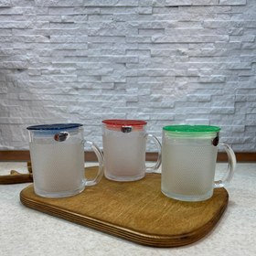 تصویر ماگ پیرکس درب رنگی کد MP1 Pyrex mug with colored lid Code MP1