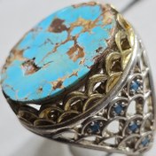 تصویر انگشتر نقره مردانه فیروزه نیشابوری معدنی 