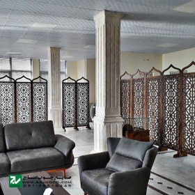 تصویر پارتیشن پاراوان شیشه رنگی چوبی سنتی متحرک صنایع چوب ساج مدل 507 