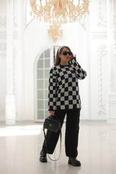 تصویر ست بلوز و شلوار بافت شطرنجی زنانه کد ۱۰۲۴ رنگ زرشکی 