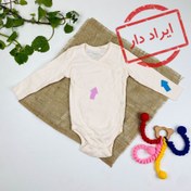 تصویر ایراد دار _ بادی نوزادی آستین بلند برند لوپیلو طرح ساده یقه هفت به حالت کج دکمه ای نباتی رنگ - 2 تا 6 ماه 