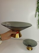 تصویر شیرینی خوری|میوه خوری|تنقلات خوری بلور شیار دودی پایه طلایی 42039_42040 