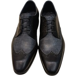 تصویر کفش چرم مردانه طرح وسط کتان بنددار - مشکی / 4 Leather Shoes