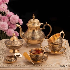 تصویر ست چای خوری برنجی طلایی کد 001 مدل لیلیوم 