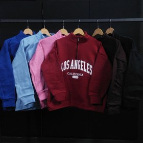 تصویر هودی زنانه نیم زیپ مدل لس آنجلس رنگ سفید 