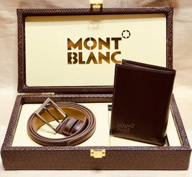 تصویر ست کیف پول و کمربند تمام چرم مونت بلانس - مشکی mont blanc