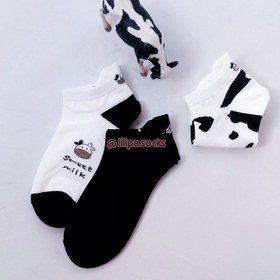 تصویر جوراب مچی زنانه مدل 3 پاشنه طرح گاو‎‎ - طرح1 ا Women's ankle socks, model 3, cow pattern heels Women's ankle socks, model 3, cow pattern heels