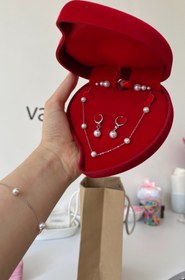 تصویر گردنبند مروارید استیل رنگ ثابت نقره ای 