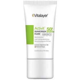 تصویر فلویید ضد آفتاب پوست چرب بژ طبیعی اکتی ویت ویتالیر SPF50 Vitalayer Activit Natural Beige Oily Skin Sunscreen Fluid SPF50