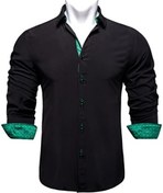 تصویر پیراهن مجلسی مردانه ZHCWT مشکی وصله دار سبز بهاره پیراهن آستین بلند مردانه یقه پایین دکمه دار (رنگ: C، سایز: L) 