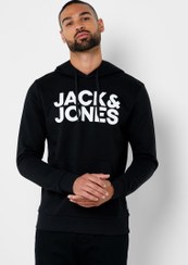 تصویر هودی با لوگوی شرکتی به رنگ مشکی برند jack & jones 