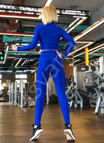 تصویر سویشرت کراپ ورزشی تمام زیپ لیسمینا -رنگ آبی کد 010 