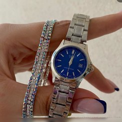 تصویر ساعت مچی زنانه کاسیو نقره ای صفحه آبی 