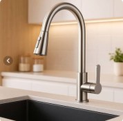 تصویر شیر ظرفشویی شاوری لوکس شیلنگ دار مشکی 