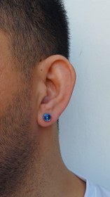 تصویر گوشواره نگین آبی مخروطی 