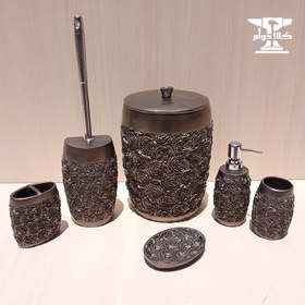 تصویر ست ۶ پارچه دستشویی مدل شکوفه خاکستر | جنس رزین پلی استر 