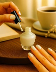 تصویر لاک گیاهی اکلیلی رنگ سفید با شاین سبز 