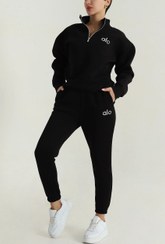 تصویر BT ست دورس نیمزیپ و شلوار جاگر مشکی الو alo پنبه تو‌کرکی داخل کرکی فری سایز ۳۶ تا ۴۲ تن شیک 