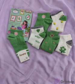 تصویر جوراب مچی زنانه تم سبز Women's ankle socks green theme