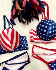 تصویر ست سوتین نیم جک اسفنجی طرح امریکا دور قرمز و سورمه ای 