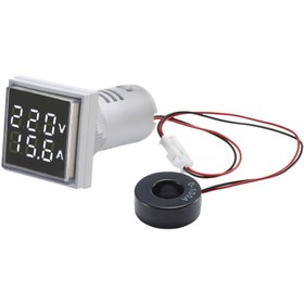 تصویر ولت‌متر آمپر‌‌متر AC چراغ سیگنالی 500V 100A رو پنلی مربعی (سفید) 