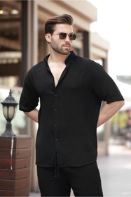 تصویر Siyah Basic Erkek Şort Gömlek Takım E7321 | Madmext | اورجینال 