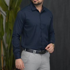 تصویر پیراهن مردانه کلاسیک کد 479 سرمه ای ساتن کش پنبه 