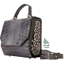 تصویر کیف چرم مجلسی شکوفه طوسی 