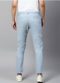 تصویر شلوار چینی مردانه به رنگ آبی روشن برند dennis lingo Men's Tapered Fit Light Blue Cotton Chinos - Mid-Rise, Full Length, Button & Zip Closure, Machine Wash