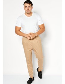 تصویر شلوار رسمی مردانه با فیت باریک و ساده، رنگ بژ برند asos design Men Tapered Fit Plain Dress Pants, Tan