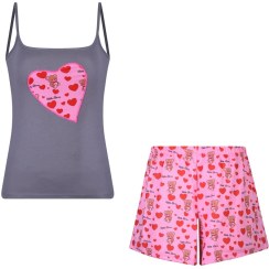 تصویر ست تاپ و شلوارک خرس و قلب 6606 طوسی 