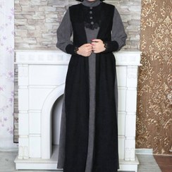 تصویر پیراهن و وست بلند سلین کبریتی مشکی طوسی 