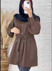 تصویر مانتو دیپلمات زنانه دانشجویی کمری پیله دار - قهوه ای / مدیوم 