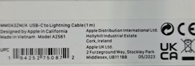 تصویر کابل شارژ اپل ( آیفون ) سری 11 تا 13 مدل A2561 MM0A3ZM/A ( سرکارتونی ) Apple Cable 11-13 Model A2561 MM0A3ZM/A