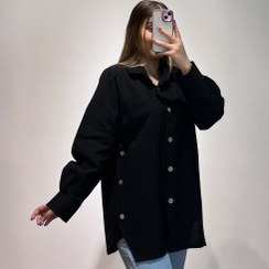تصویر مانتو لنین بغل دکمه - مشکی 