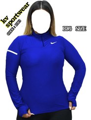 تصویر تیشرت نیم زیپ فینگردار سایز بزرگ ورزشی زنانه NIKE کد 003 NIKE womens big size sports finger zipper T shirt code 003