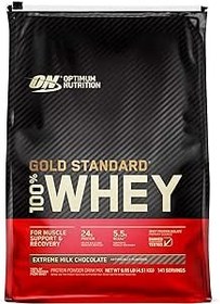 تصویر ایزوله منبع اولیه پودر پروتئین آب پنیر 100% استاندارد طلایی Optimum Nutrition (ON)، 24 گرم پروتئین برای حمایت و ریکاوری عضلات - شکلات شیری اکستریم، 10 پوند، 141 وعده (4.51 کیلوگرم) - ارسال 20 روز کاری Optimum Nutrition (ON) Gold Standard 100% Whey Protein Powder Primary Source Isolate, 24 Grams of Protein for Muscle Support and Recovery - Extreme Milk Chocolate, 10 Lbs, 141 Servings (4.51 KG)